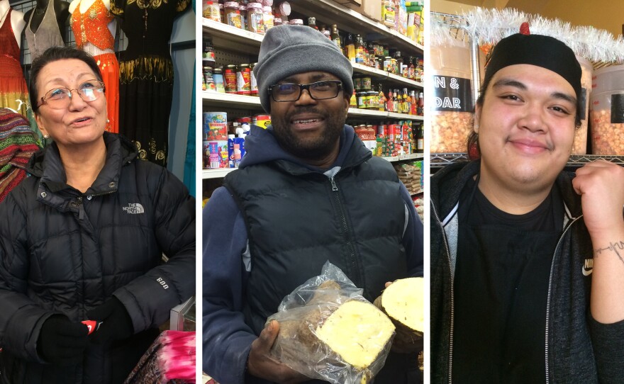 These three "new Canadians," as immigrants are called in Canada, have made Toronto their home. They work or own a business at Kensington Market. (Left) Dolkar Tsering was born in Tibet and grew up in Nepal. (Center) Michael Thomas came from Jamaica to reunite with family in 1987. (Right) Wynnona Yumol came to Canada from the Philippines with her parents when she was 2 years old.