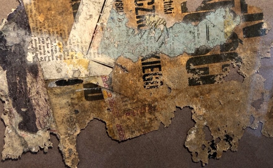 The La Jolla Historical Society has a sample of the collaged floor of the Mithras Bookstore on display. Oct. 17, 2023