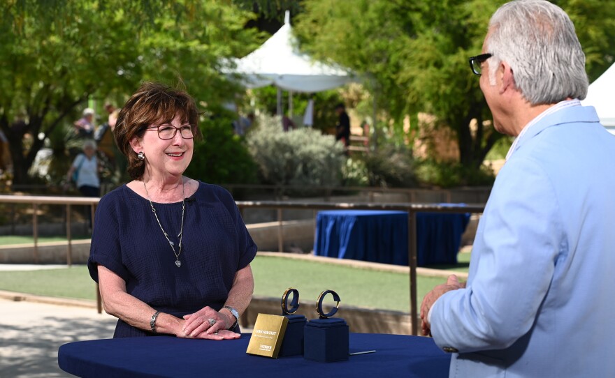 Kevin Zavian (right) appraises a 1970 Aldo Cipullo-designed Revson & Cartier Love bracelets, in Las Vegas, Nevada. ANTIQUES ROADSHOW “Springs Preserve, Hour 1” airs Monday, January 27 at 8/7C PM on PBS.