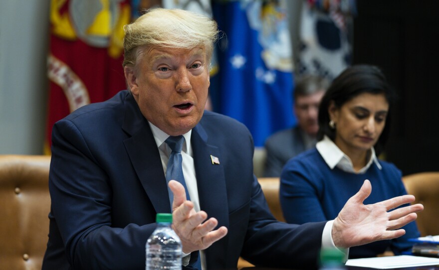 President Trump met with hospital CEOs and insurance executives before traveling to Capitol Hill to meet with Senate Republicans to talk about plans to stimulate the economy.