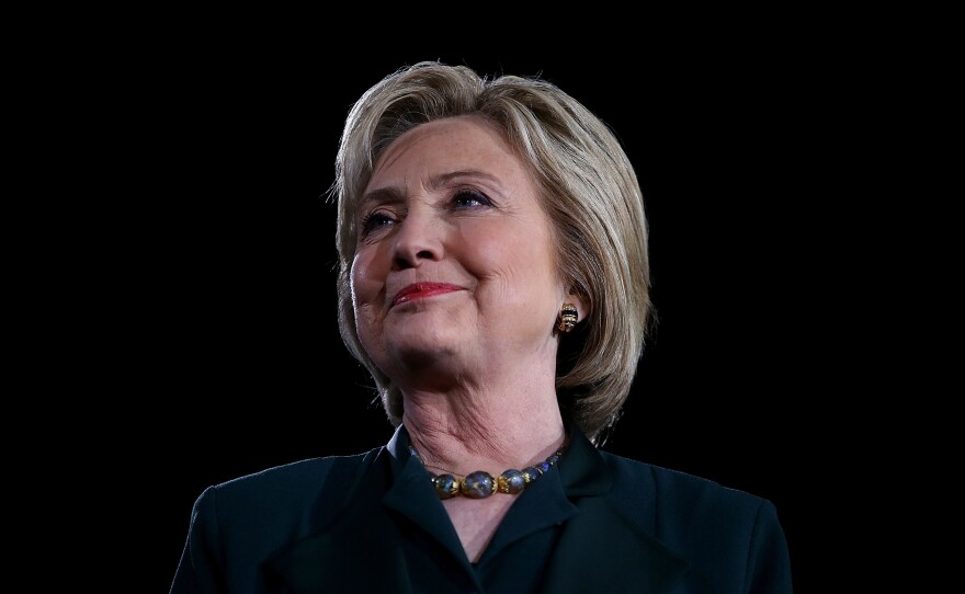Democratic presidential candidate former secretary of state Hillary Clinton looks on during a "Get Out the Caucus" at the Clark County Government Center on Friday in Las Vegas.