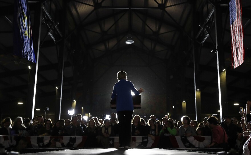 Democratic presidential candidate Sen. Elizabeth Warren, D-Mass., speaks during at a rally, Tuesday in Detroit.