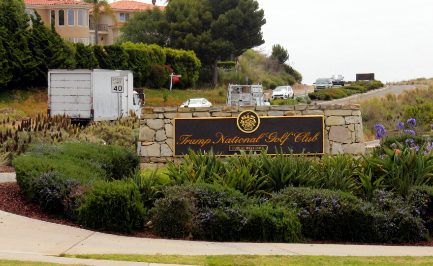 The entrance to Trump National Golf Club Los Angeles in Rancho Palos Verdes, Calif., July 2020.