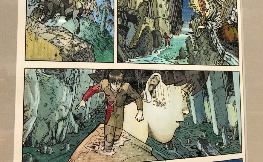 An example of Steve Oliff's coloring for "Akira" at Comic-Con Museum on Oct. 3, 2023.