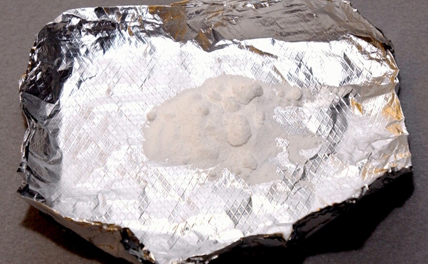 Powder methamphetamine packaged in foil for an illegal street sale. Across the U.S., more and more opioid users report using methamphetamine as well as opioids — up from 19% in 2011 to 34% in 2017, according to one study.