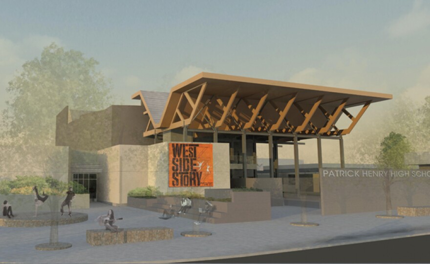 An undated rendering shows Patrick Henry High School's performing arts theater.