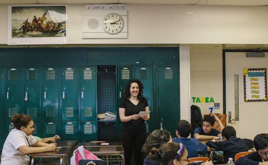 Sexual and reproductive educator Lena Solow teaches students in the Bronx during an after-school class.