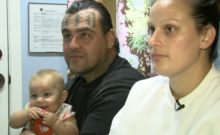 Michael Mendez, Amber Gonzalez and their baby, Cindy, in the Operation Hope shelter for families in Vista, Aug.  8, 2016.