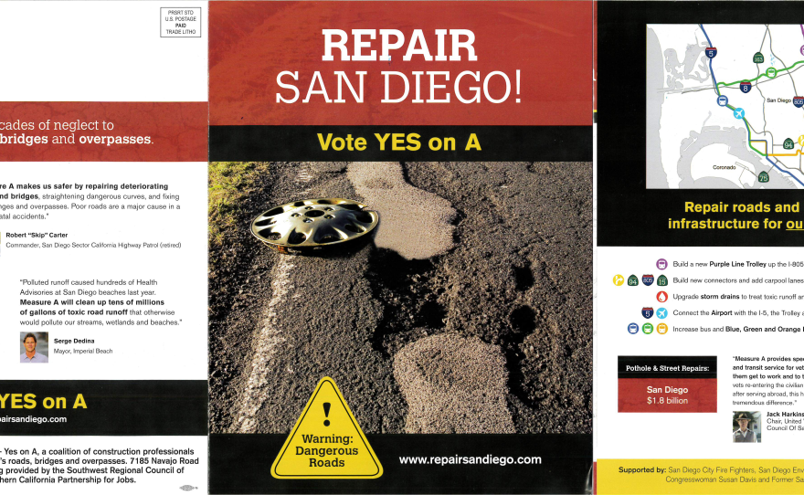 A mailer supporting Measure A touts the potential projects the measure could fund.