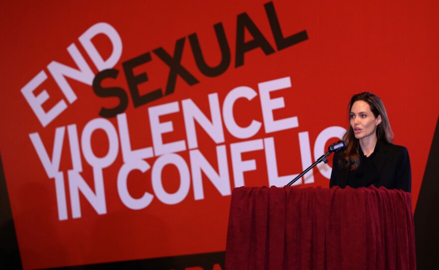 American actress Angelina Jolie speaks at a conference for the prevention of sexual violence in conflict, at the Dom Armije in Sarajevo, Bosnia and Herzegovina, in 2014.