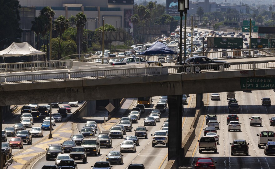 A view over the Harbor Freeway in Los Angeles on Tuesday. President Trump says his administration will revoke a waiver that allows California to set its own vehicle emissions standards.
