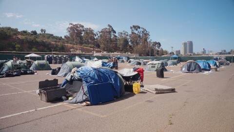 Tents are shown at the safe sleeping site at the City of San Diego operations yard in Golden Hill in this undated photo.