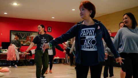 A new class of PASACAT dancers rehearse a Binoyugan routine at the company’s studios in National City on April 23, 2024. The renowned Philippine arts company has faced years of flooding and is planning to build back stronger this time.
