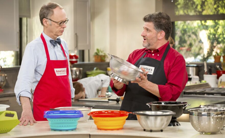 Host Christopher Kimball and equipment expert Adam Ried review colanders in the Equipment Corner.