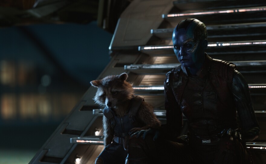 Two of my favorite characters in "Avengers: Endgame," Rocket (Bradley Cooper) and Nebula (Karen Gillan).