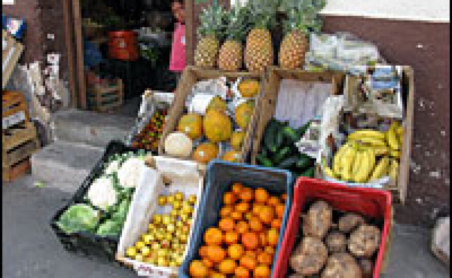 Small vegetable shops, like this one in Tarimbaro, are feeling the pinch of the economic downturn in the U.S.