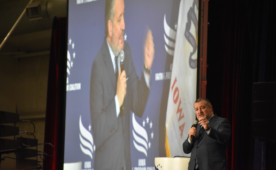 Republican Texas Sen. Ted Cruz speaks at the Iowa Faith and Freedom Coalition's Spring Kickoff event May 1, 2026.