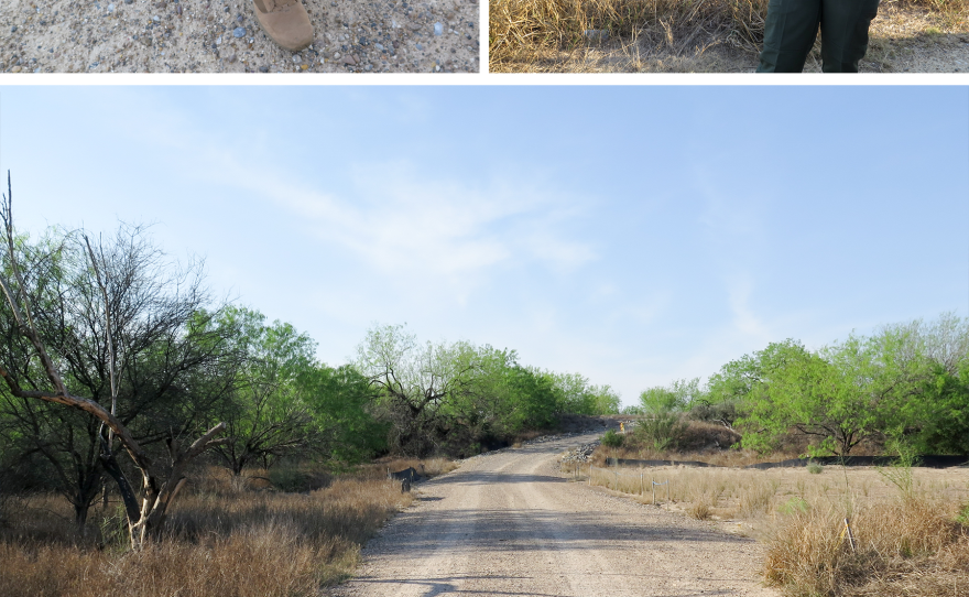 Border Patrol agents Rod Kise (L) and Marlene Castro (R) apprehended six people who had crossed the border illegally while driving along a dirt road in Roma, Texas.