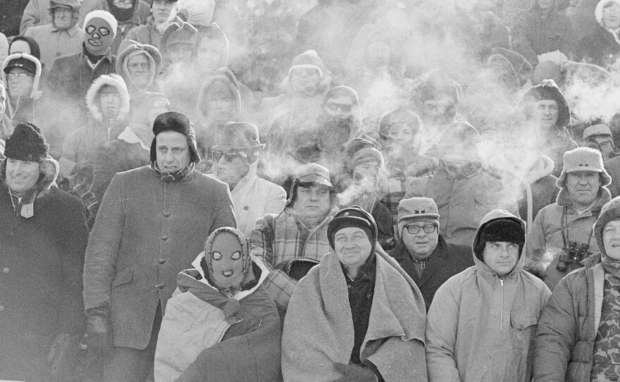Fans watch the Green Bay Packers play the Dallas Cowboys in the NFL Championship game in Green Bay, Wis. on Dec. 31, 1967. Many fans are calling this weekend's game, the second "Ice Bowl."