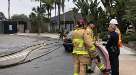 Firefighters at the entrance of the San Diego Zoo on Aug. 22, 2019, where there was a natural gas leak.