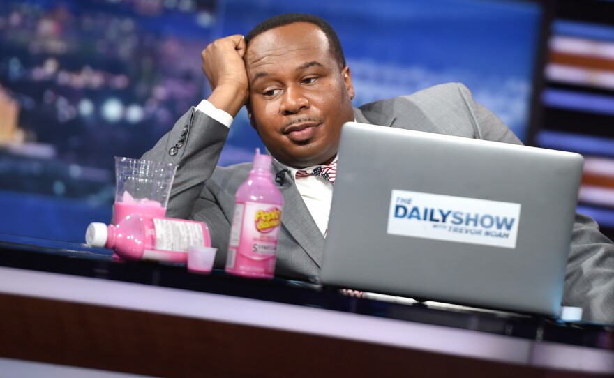 Roy Wood Jr. on "The Daily Show with Trevor Noah" during live election coverage in 2016.