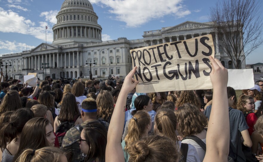 School students from Montgomery County, Md., in suburban Washington, rally in solidarity with those affected by the shooting at Marjory Stoneman Douglas High School in Florida, at the Capitol in Washington on Wednesday.