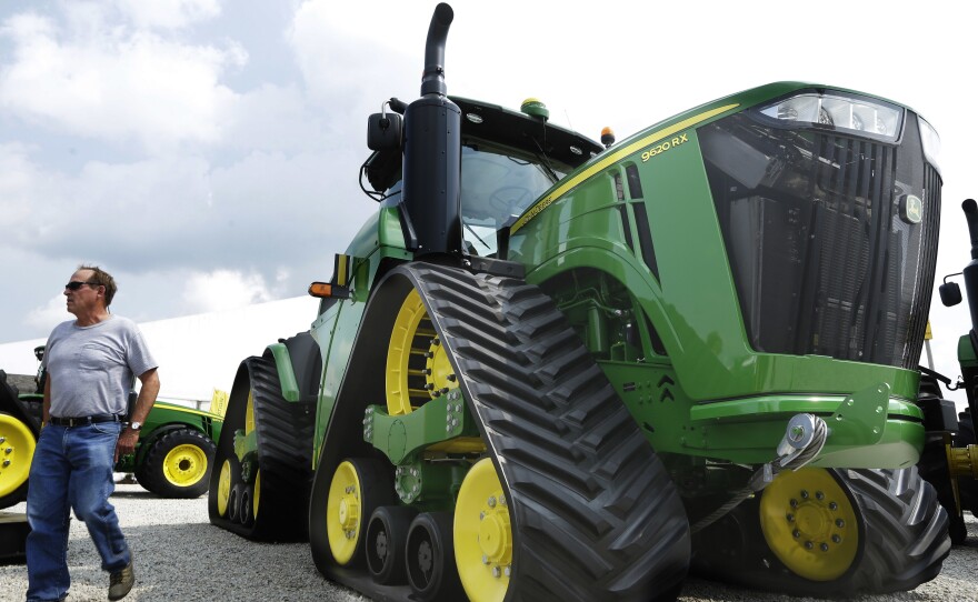 John Deere equipment's equipment is on display in 2015 at the Farm Progress Show in Decatur, Ill.