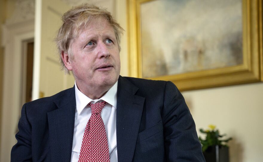 Britain's Prime Minister Boris Johnson speaking from 10 Downing Street after his release from the hospital for COVID-19 treatment.