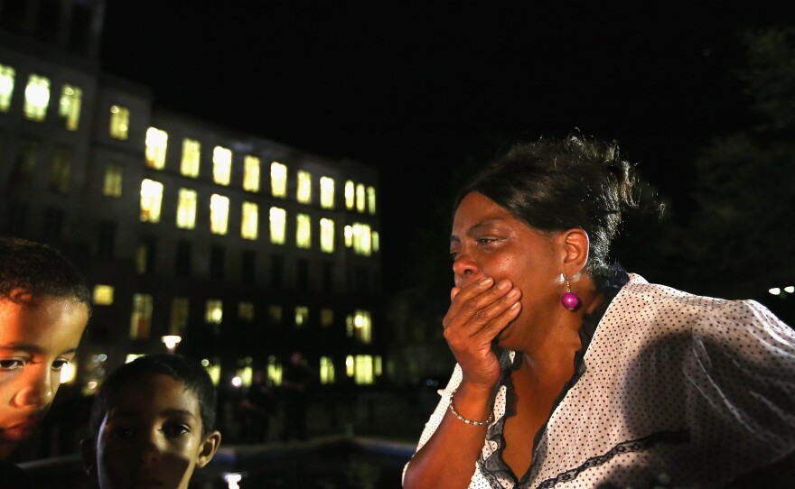 A stunned Carmen Taylor bursts into tears in front of the Seminole County Criminal Justice Center after learning the verdict.