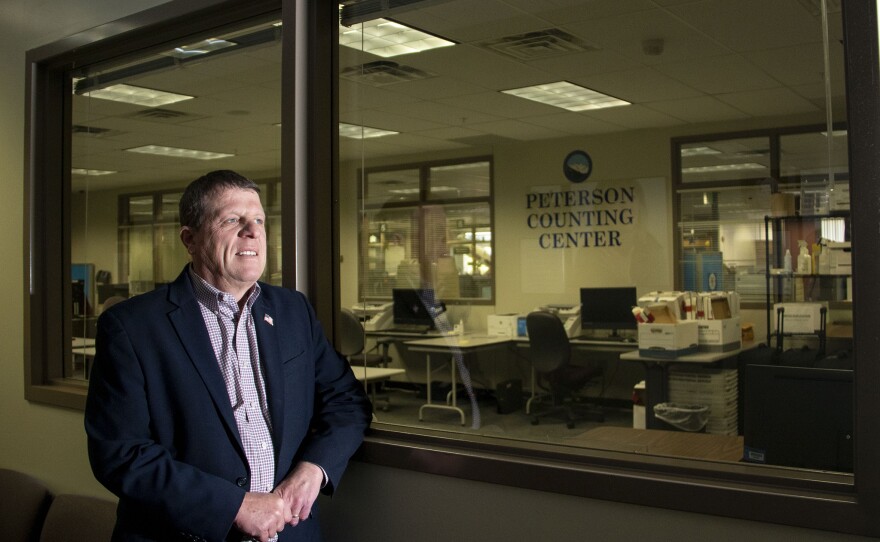 El Paso County Clerk and Recorder Chuck Broerman stands outside Colorado Springs' election headquarters on May 31.