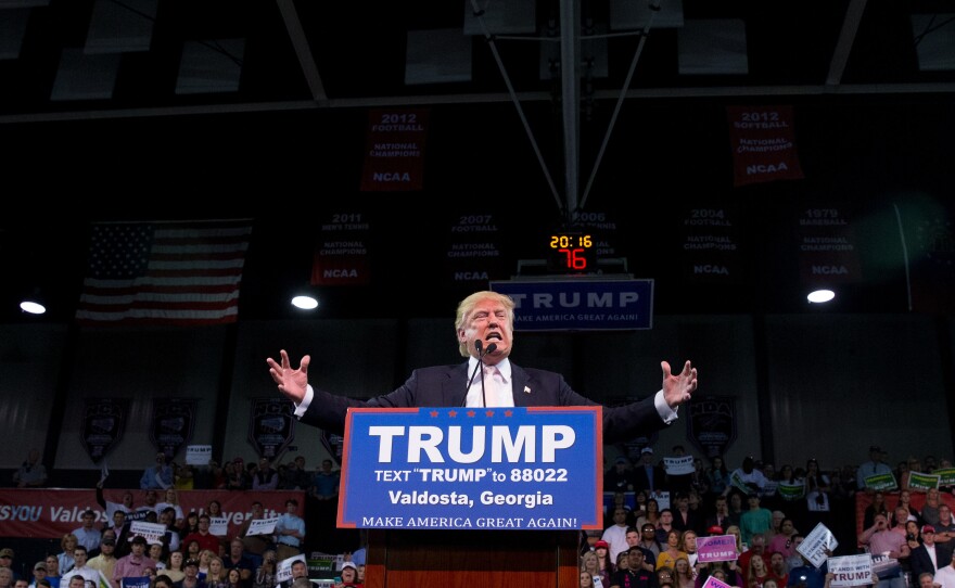 Republican presidential candidate Donald Trump speaks Monday at a rally at Valdosta State University in Valdosta, Ga.