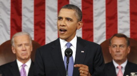 President Obama during his address this evening. Vice President Biden (on the left) and House Speaker John Boehner (R-OH) are behind him.