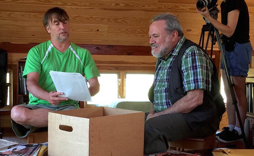 Richard Linklater and co-director/co-producer Louis Black on the set of AMERICAN MASTERS "Richard Linklater – dream is destiny” looking through Linklater’s journals.