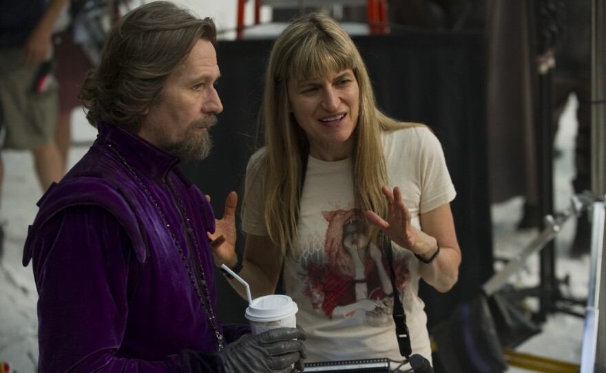 Director Catherine Hardwicke with Gary Oldman in "Red Riding Hood."