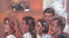 This New York courtroom drawing from June 28 shows five of the 10 Russian spy suspects arrested in the United States.