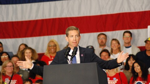 U.S. Rep. Mike Leving, D-49, speaks at a campaign rally at MiraCosta College in Oceanside, California on Nov. 3, 2022. President Biden joined Levin to help boost the incumbent past Republican challenger Brian Maryott in a tight race in California's 49th Congressional District. 