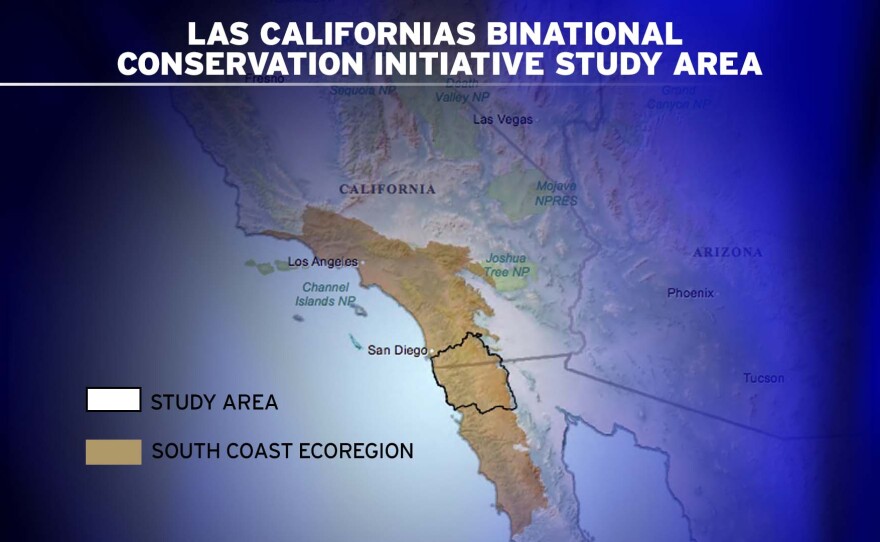 The 2.8-million-acre study area for the Las Californias Binational Conservation Initiative's 10-year study.
