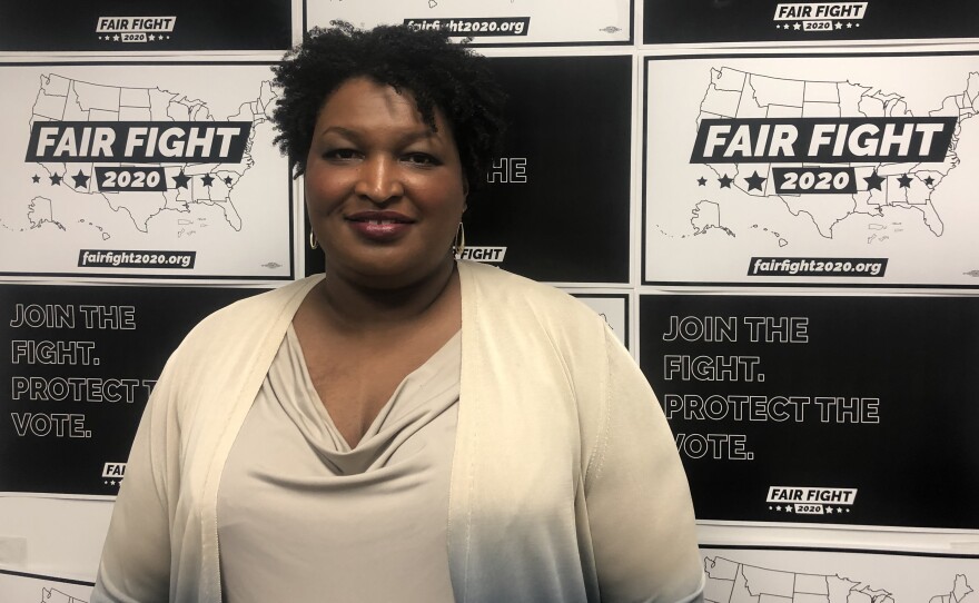 Stacey Abrams at Fair Fight's headquarters outside Atlanta. She's waging a voting rights campaign aimed at helping Democrats win in 18 battleground states.