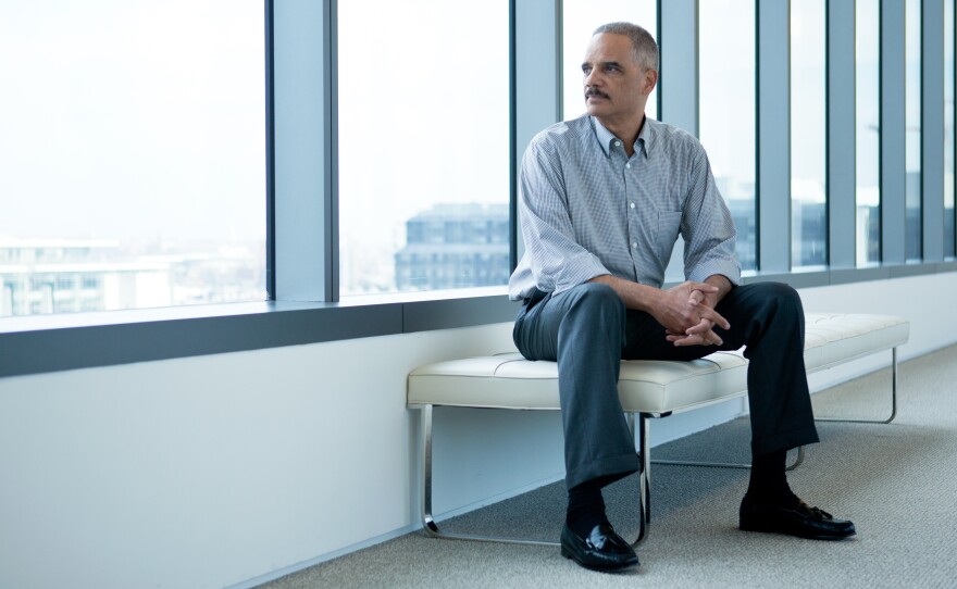 Former Attorney General Eric Holder poses for a portrait at CityCenterDC on Friday.