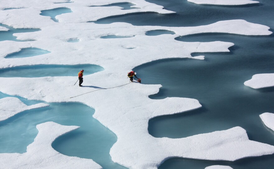 A U.S. Coast Guard crew retrieves a canister dropped by parachute in the Arctic in 2011. Over the past four decades, researchers at the University of California, Santa Barbara, and several other universities have studied shifts in atmospheric circulation above the Arctic.