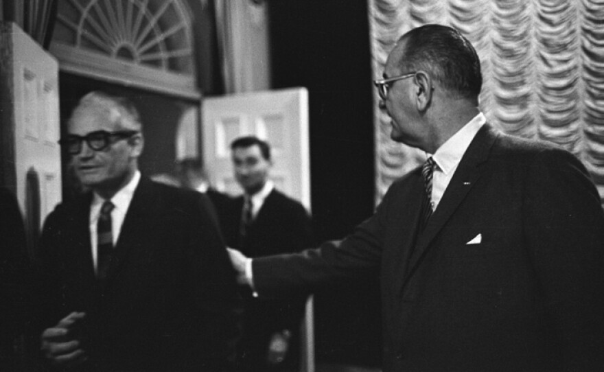 President Lyndon B. Johnson meets with Senator Barry Goldwater on January 16, 1964.