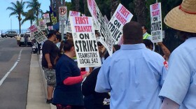 First Transit drivers strike in front of the company's office in San Diego, May 25, 2016.