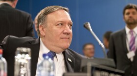 U.S. Secretary of State Mike Pompeo waits for the start of a meeting of NATO foreign ministers at NATO headquarters in Brussels on April 27, 2018. 