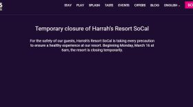 An image of Harrah's Rincon website announcing it's local closure, March 15, 2020.