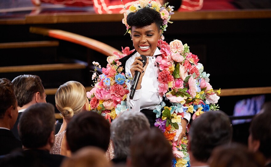 Janelle Monáe performs (in a costume recalling "Midsommar," a film completely ignored by the Oscars) during the live ABC telecast of the 92nd Oscars® at the Dolby® Theatre in Hollywood, CA on Sunday, February 9th, 2020.