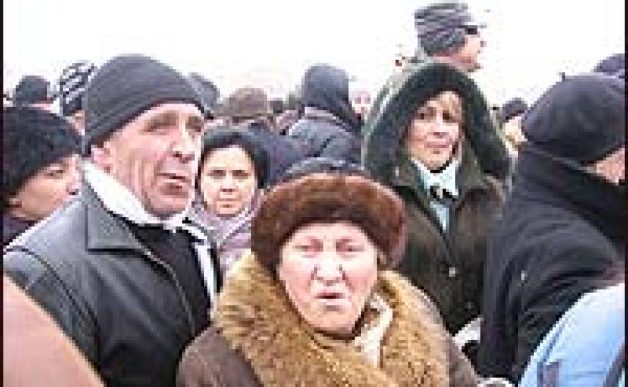 Demonstrators protest Saakashvili's re-election in Tbilisi.