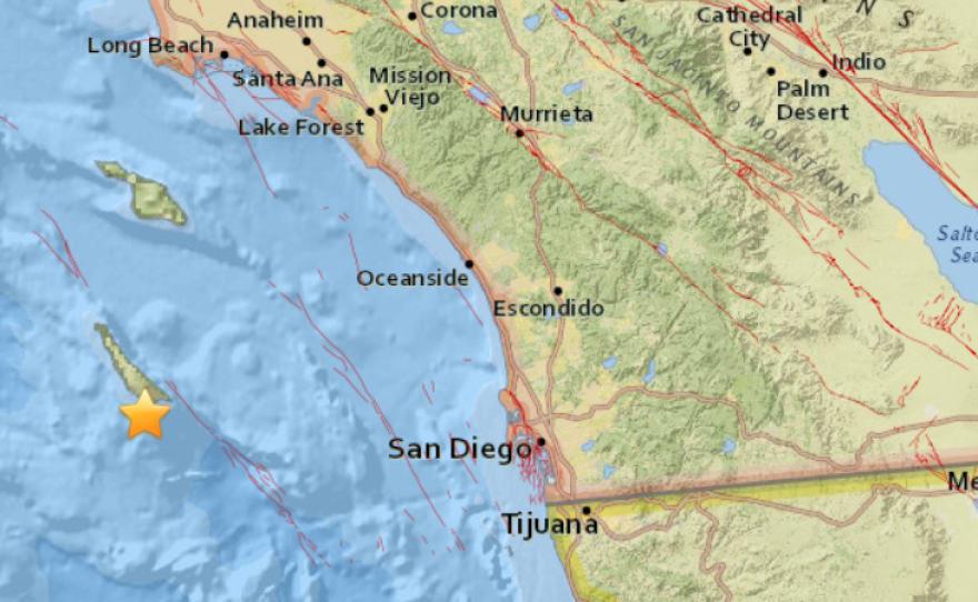 A map shows the epicenter of an earthquake that hit Southern California, May 1, 2018.