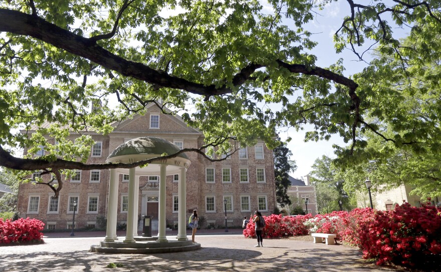 The University of North Carolina in Chapel Hill, N.C., pictured in April 2015, reported four coronavirus "clusters" less than a week after fall classes began.