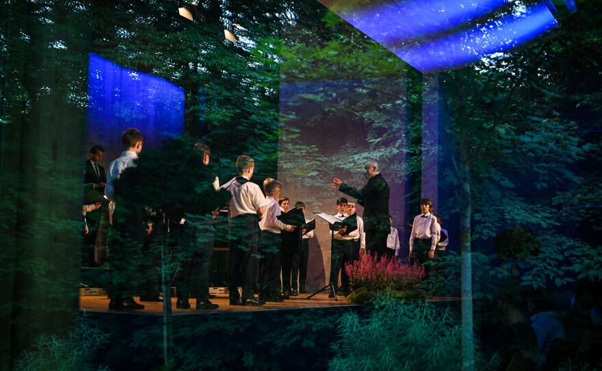 The Regensburger Domspatzen choir sing at a concert in Lappersdorf, Germany, on July 15, 2021.