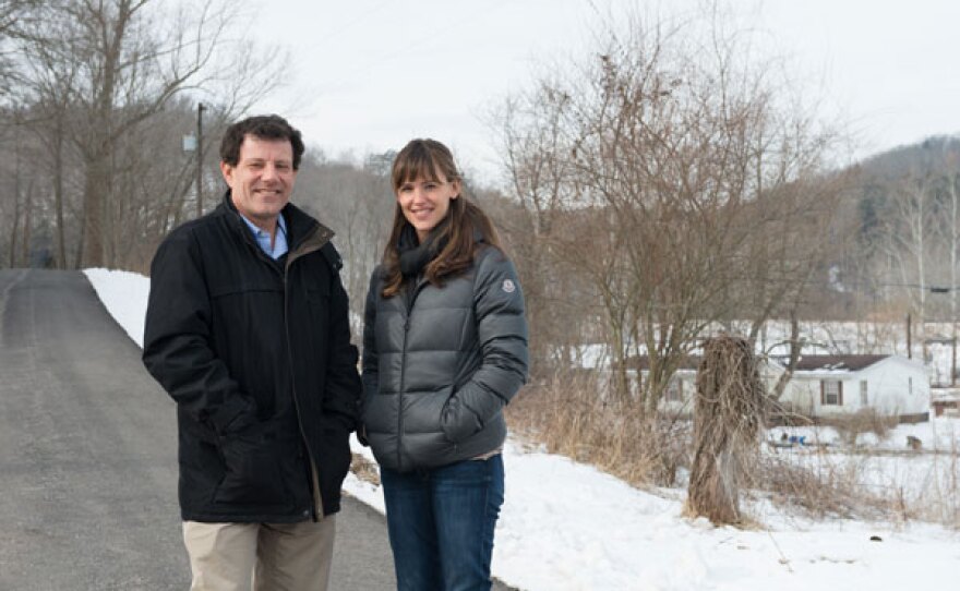 Jennifer Garner with Nicholas Kristof on location for A PATH APPEARS in West Virginia.
